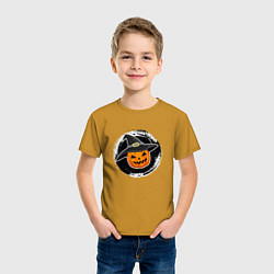 Футболка хлопковая детская Мультяшная тыква в шляпе Хэллоуин, цвет: горчичный — фото 2