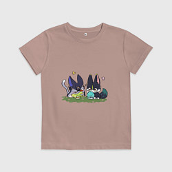 Футболка хлопковая детская Котики Сайно и Тигнари, цвет: пыльно-розовый