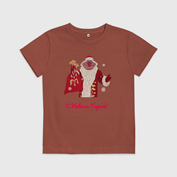 Футболка хлопковая детская Дед Мороз с Новым Годом, цвет: кирпичный