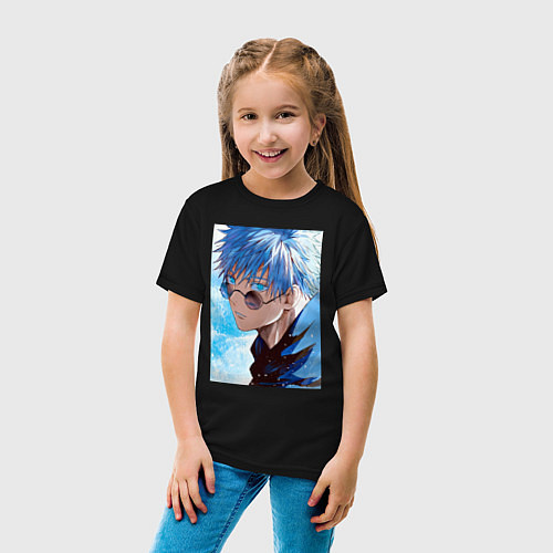 Детская футболка Сатору Годжо в очках - Jujutsu kaisen / Черный – фото 4