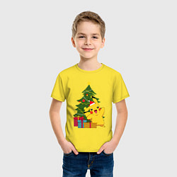 Футболка хлопковая детская Новогодний Пикачу и елка, цвет: желтый — фото 2