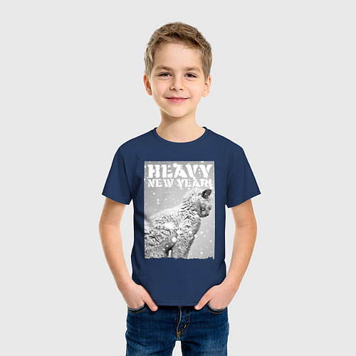 Детская футболка Heavy new year - драный уличный котяра / Тёмно-синий – фото 3