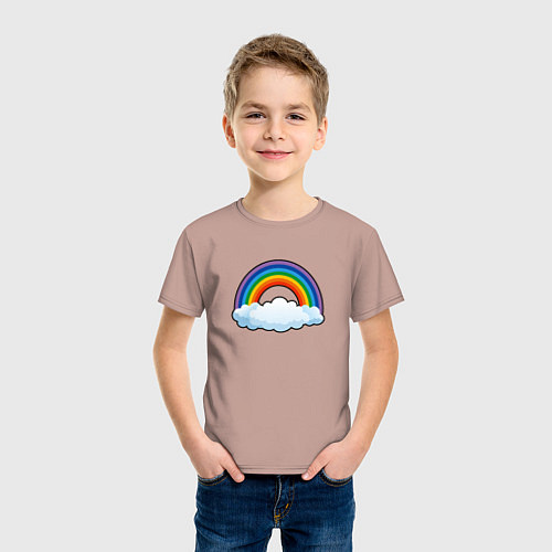Детская футболка Мультяшная радуга с облаками / Пыльно-розовый – фото 3