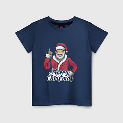 Футболка хлопковая детская Christmas Santa, цвет: тёмно-синий