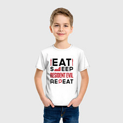 Футболка хлопковая детская Надпись: eat sleep Resident Evil repeat, цвет: белый — фото 2