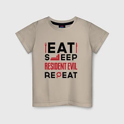 Футболка хлопковая детская Надпись: eat sleep Resident Evil repeat, цвет: миндальный