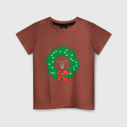 Футболка хлопковая детская Рождественский венок с оленем, цвет: кирпичный