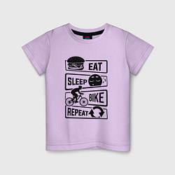 Футболка хлопковая детская Eat sleep bike repeat art, цвет: лаванда