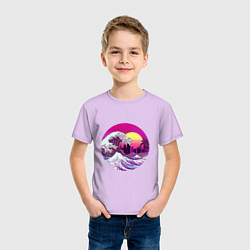 Футболка хлопковая детская Ретровейв волна, цвет: лаванда — фото 2