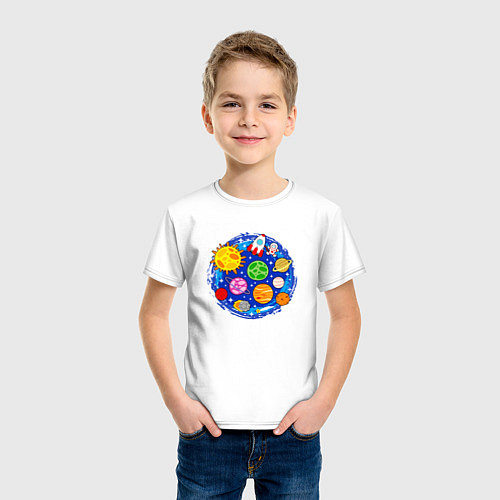 Детская футболка Мультяшный космос планеты звезды / Белый – фото 3