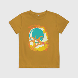 Футболка хлопковая детская Шаттл летит над чужой планетой, цвет: горчичный