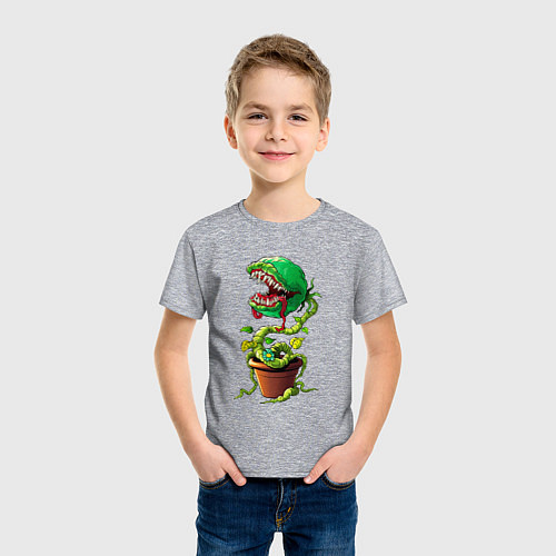 Детская футболка Плотоядный цветок из игры Марио / Меланж – фото 3