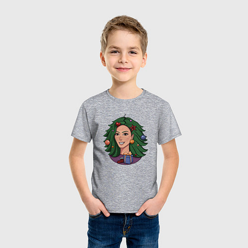Детская футболка Ёлка девушка - хуманизация / Меланж – фото 3