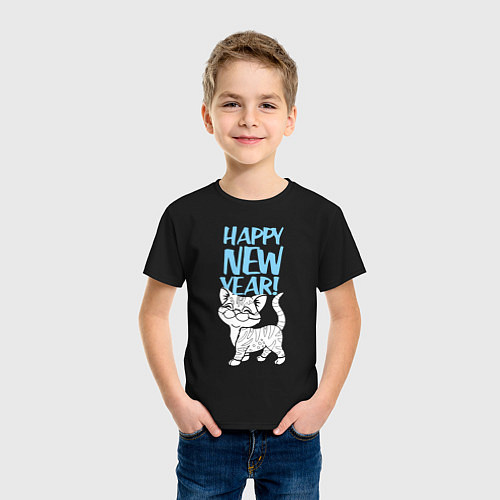 Детская футболка Happy new year - kitten / Черный – фото 3
