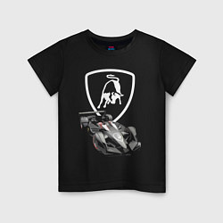 Футболка хлопковая детская Lamborghini F1 - Italy, цвет: черный