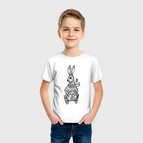Детская футболка Кролик на санках / Белый – фото 3