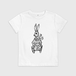 Футболка хлопковая детская Кролик на санках, цвет: белый