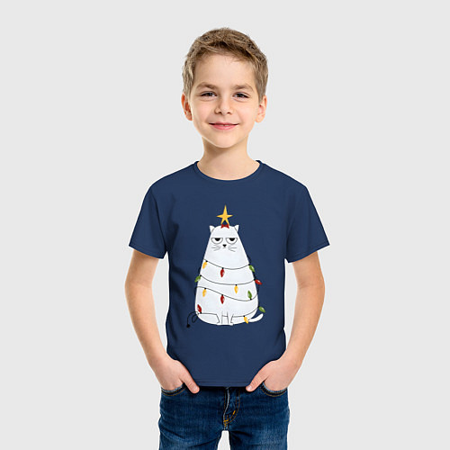 Детская футболка Кот-ёлка / Тёмно-синий – фото 3