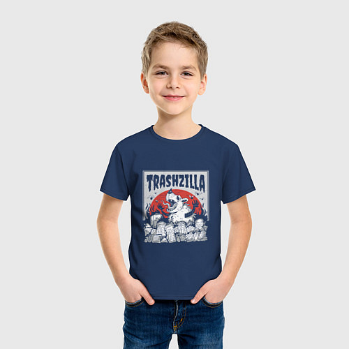 Детская футболка Гигантский опоссум годзилла и мусор / Тёмно-синий – фото 3
