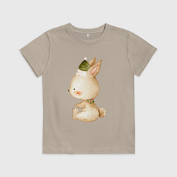 Футболка хлопковая детская Зайка в шапочке, цвет: миндальный