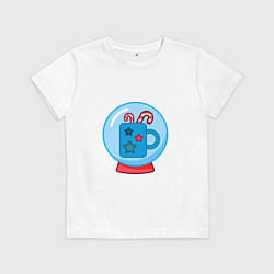 Футболка хлопковая детская Зимний сладкий горячий напиток, чашка и карамель, цвет: белый