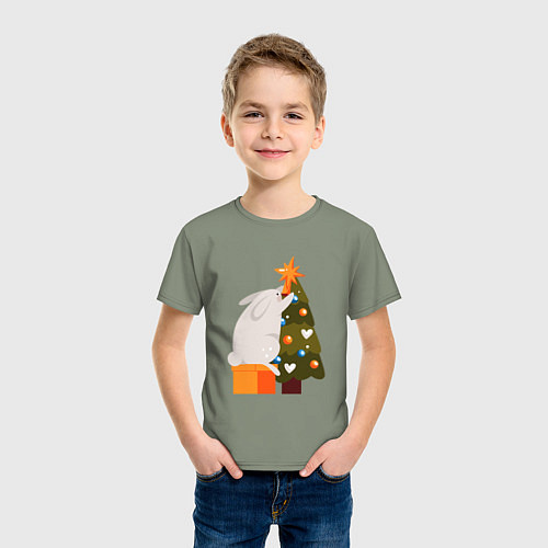 Детская футболка Заяц наряжает елку / Авокадо – фото 3