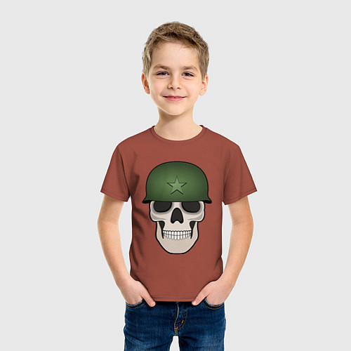Детская футболка Череп в шлеме военного / Кирпичный – фото 3