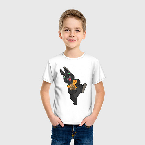 Детская футболка Черный кролик с морковкой / Белый – фото 3