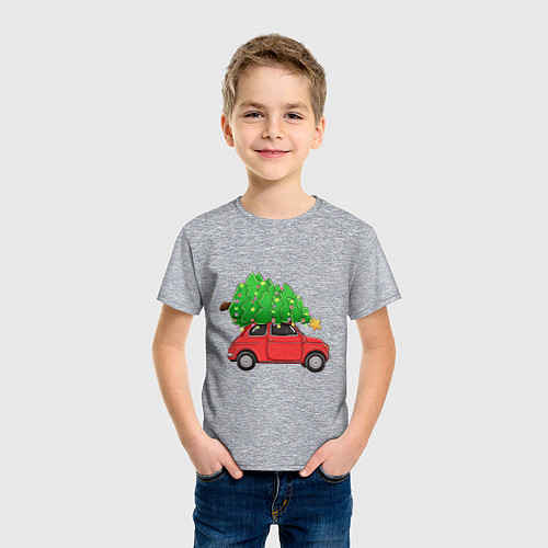 Детская футболка Новогодняя машина с праздничной елкой / Меланж – фото 3