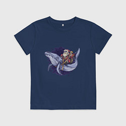 Футболка хлопковая детская Санта и кит, цвет: тёмно-синий