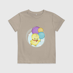 Футболка хлопковая детская Цыпленок с воздушными шарами, цвет: миндальный