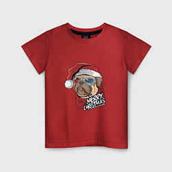 Футболка хлопковая детская Pug merry christmas, цвет: красный