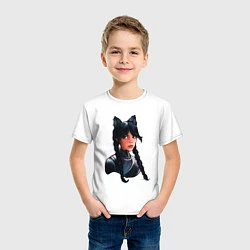 Футболка хлопковая детская Чёрная кошка Уэнсдэй, цвет: белый — фото 2