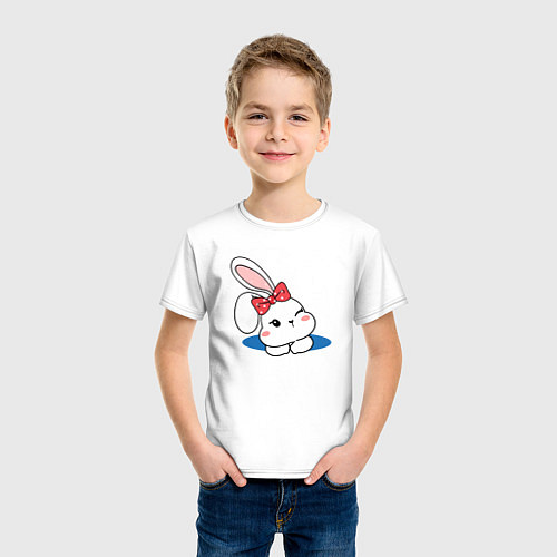 Детская футболка Зайка с бантиком на голове / Белый – фото 3