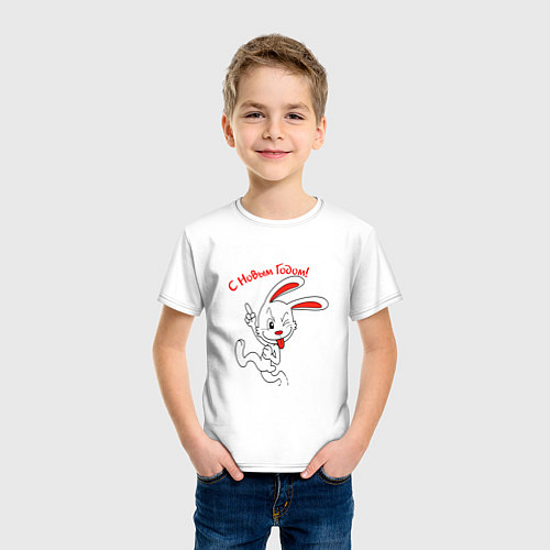 Детская футболка Подмигивающий кролик в снежинках / Белый – фото 3