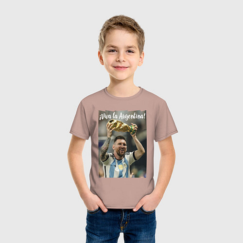Детская футболка Lionel Messi - world champion - Argentina / Пыльно-розовый – фото 3