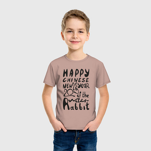 Детская футболка Леттеринг с новым 2023 годом кролика / Пыльно-розовый – фото 3