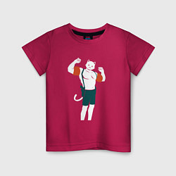 Футболка хлопковая детская Кот Мяускулс, цвет: маджента