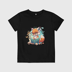 Футболка хлопковая детская Умный лисёнок, цвет: черный