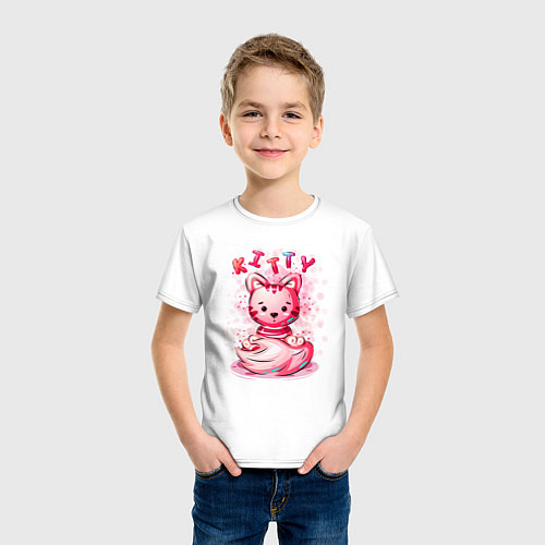 Детская футболка Котёнок с пушистым хвостом / Белый – фото 3