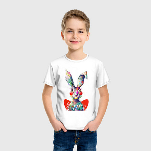 Детская футболка Влюблённый акварельный заяц с сердцем / Белый – фото 3