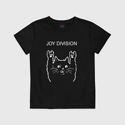 Футболка хлопковая детская Joy Division рок кот, цвет: черный