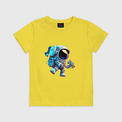Футболка хлопковая детская Космонавт находящийся в космосе, цвет: желтый