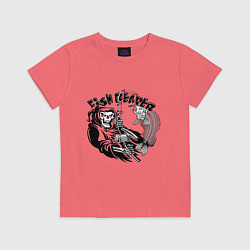 Футболка хлопковая детская Fish reaper, цвет: коралловый