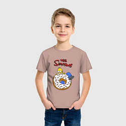 Футболка хлопковая детская Гомер на пончике, цвет: пыльно-розовый — фото 2