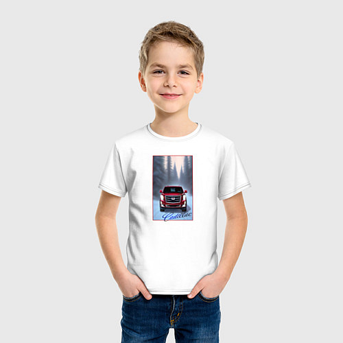 Детская футболка Кадиллак на зимней дороге / Белый – фото 3