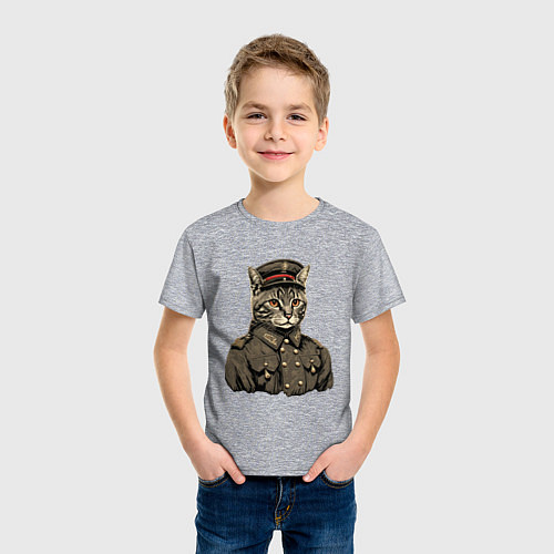 Детская футболка Котик в шинели / Меланж – фото 3