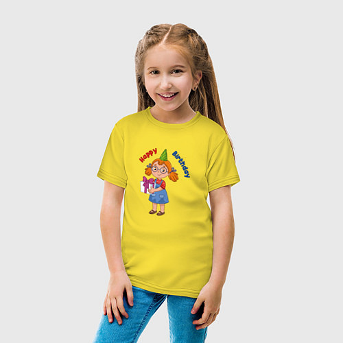 Детская футболка Мульяшная девочка с днём рождения / Желтый – фото 4