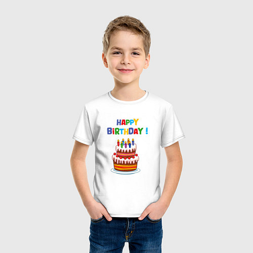 Детская футболка Торт со свечами с днём рождения / Белый – фото 3