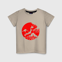 Футболка хлопковая детская Флаг Японии - красное солнце, цвет: миндальный